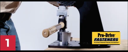 Pro-Drive Fasteners® Tipper-De-Tipper step 1 of 3: Place cap onto the tipping station.